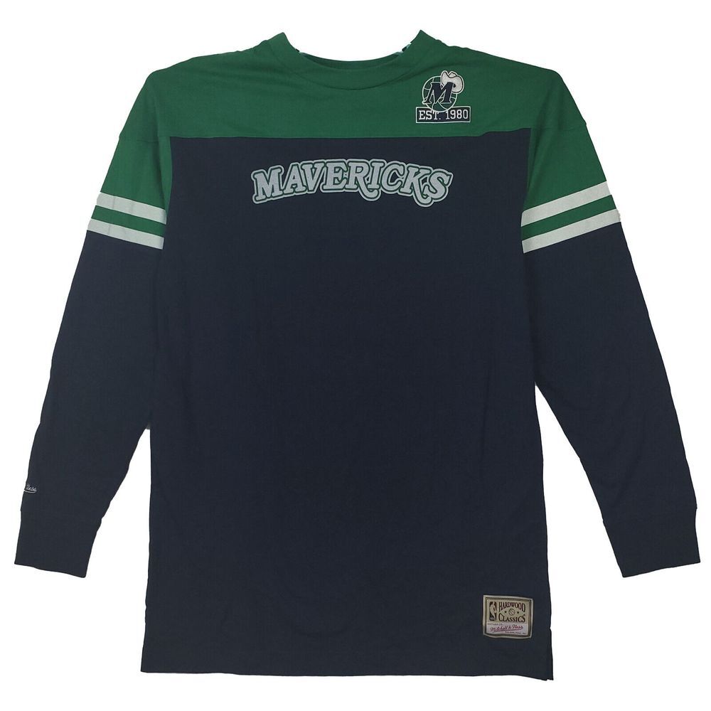 Dallas Mavs Mitchell & Ness NBA Womens Medium Shirt Navy Green White Stripe New